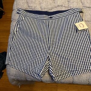 Navy and white checked brook brothers swim shorts
